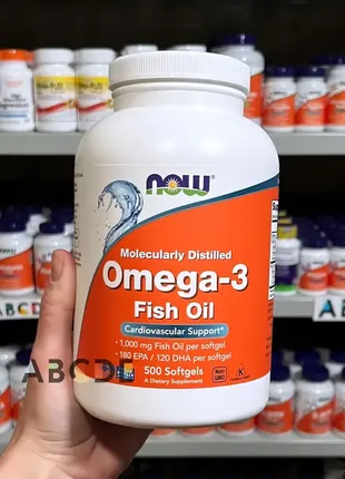Now foods омега 3 / риб'ячий жир, 1000 мг (180 епк / 120 дгк), 500 капсул