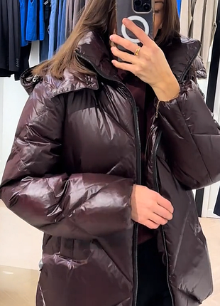 Пуховик натуральний куртка з капюшоном зимова massimo dutti оригінал