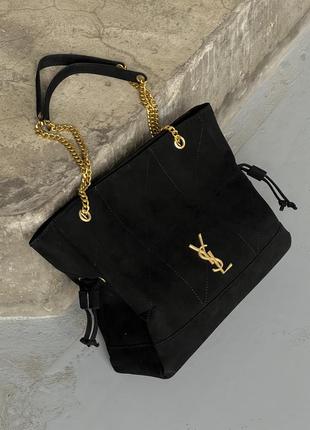 Жіноча сумка велика чорна з довгими ручками замшева зі штучної замші високого класу із зав'язками на шнурках плюс монетниця у комплекті