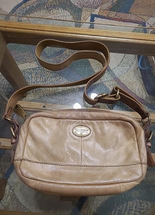 Сумка шкіряна, бежева, гірчиця,унісекс fossii