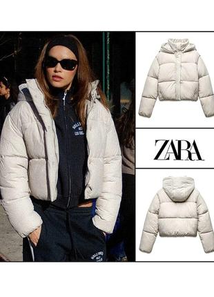 Куртка пуффер zara водоотталкивающая утепленная с термоизоляцией женская укороченная термо экрю молочная демисезонная пуховик бомбер анорак женский