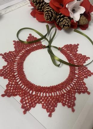 Новое ожерелье чокер бусы силянка красная стильная тренд масло лента 🎀 украинский народный