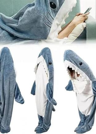 Теплий плед "акула", блакитний