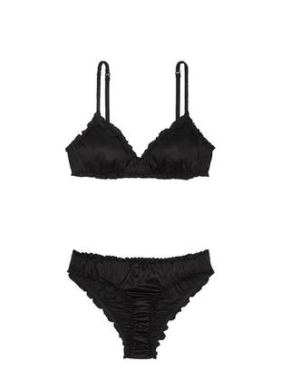 Черный комплект victoria’s secret pink подарочный набор топ бралет трусики рюши сатин
