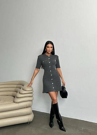 Стильна в'язана сукня міні на гудзиках, жіноча сукня, вечірня сукня/ 3520