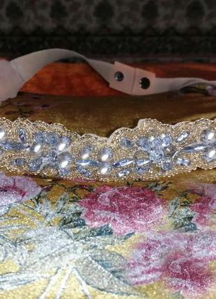 Шикарний золотий пояс бісер стрази