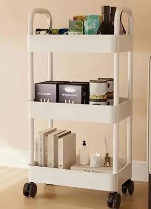 Полиця, візок, стелаж 3-х ярусна на коліщатках біла