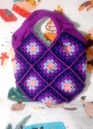 Сумка вязаная крючком, бабусин квадрат