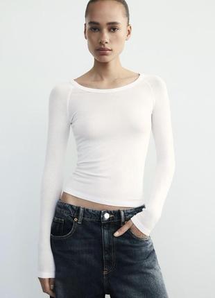 Новый белый лонгслив zara легкий лонгслив из вискозы белый базовый лонгслив облегающий тонкий лонгслив полупрозрачный белый лонгслив