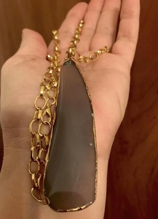 Очень большой натуральный серый агат 12см на большой цепочке2 фото