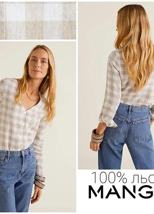 Mango женская рубашка из льна в клетку