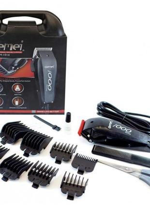Машинка для стрижки провідна з насадками для волосся та бороди gemei gm-1016 pro + ножиці та гребінець