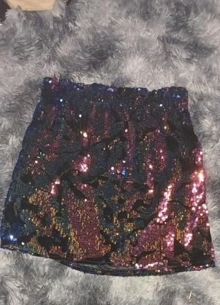 Юбка мини в пайетках, хамелеон