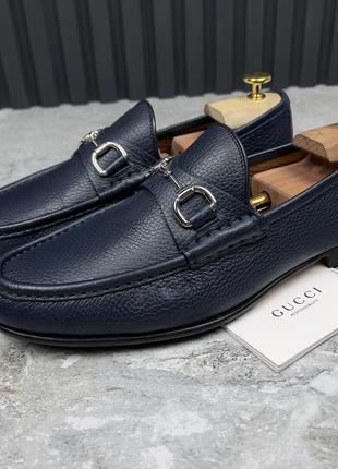 Gucci 1955 horsebit loafers blue чоловічі лофери оригінал 43 eur