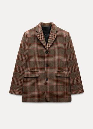 Жакет зара теплый с шерстью в клетку женский zara пиджак блейзер