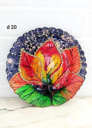 Тарілка "листя" позолота поталью рисова бумага декоративна коллекційна
