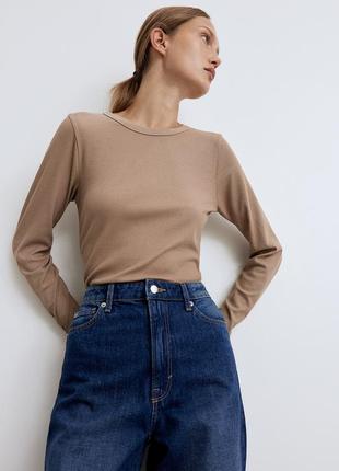 Бежевий базовий лонг лонгслів в рубчик h&m / базовый лонгслив в рубчик