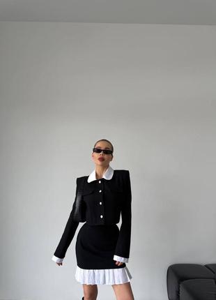 Трендовий костюм з твіду вкорочений жакет та спідниця міні