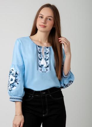 Чорна блакитна вишиванка льон