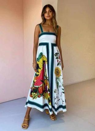 Платье сарафан аlemais миди бандо на бретелях белое с цветами fruitta midi sandress