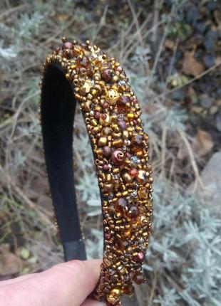 Обруч для волосся коричнево-золотий hand made