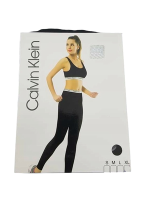 Женский хлопковый спортивный комплект calvin tements klein топ и лосины, черного цвета, m/l/xl