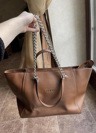 Коричнева сумка шопер guess