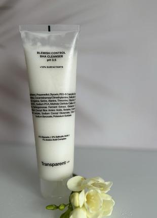 Пінка для глибокого очищення шкіри transparent-lab blemish control bha cleanser