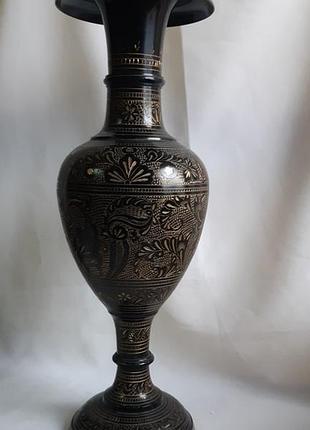 Винтажная ваза латунь, штихель, индия 1983 г.