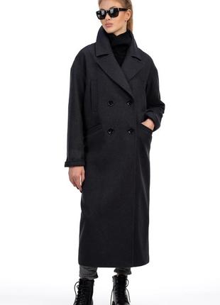 Графітове двобортне пальто твіст щ прямого крою