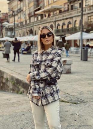 Модная теплая универсальная твидовая куртка рубашка/ рубашка zara