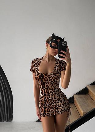 Леопардовое платье/пеньюар с открытой спинкой на шнуровке