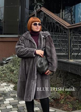 Дизайнерська шуба норкова з капюшоном норка blue irish nafa  р.48-50