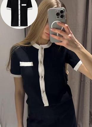 Жакет кардиган топ с короткими рукавами зара zara рубчик черного цвета элегантный