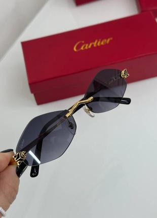 Женские синие солнцезащитные очки cartier eyewear tiger  ct0433s-002 55 золотая оправа