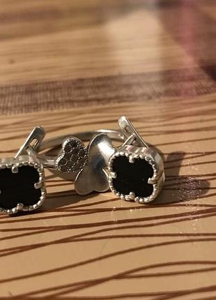 Набор❤️серьги серебряные ван клиф кольца клевер