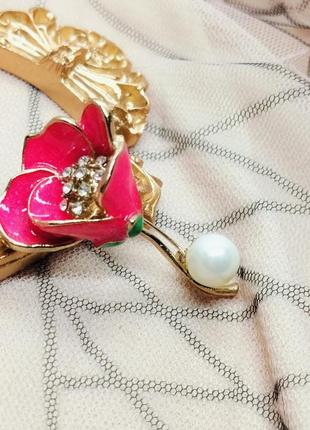 Брошка квітка з перлами, бутон, троянда, muza