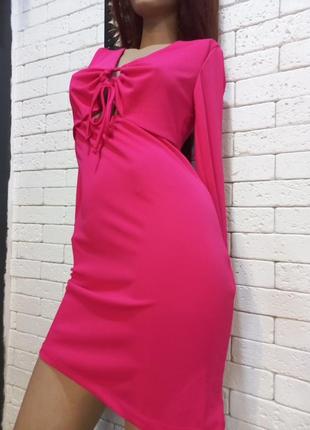 Стильное, эластичное,, ярка, фуксия, фирменное, платье, платье, с рукавами,