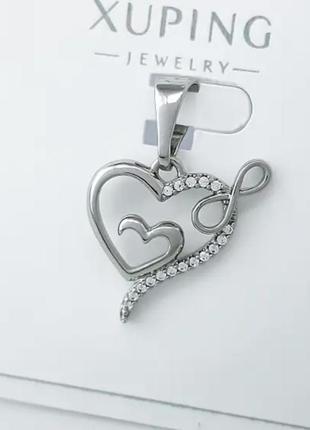 Кулон "фигурное сердце" с камнями, медицинское золото xuping 18к