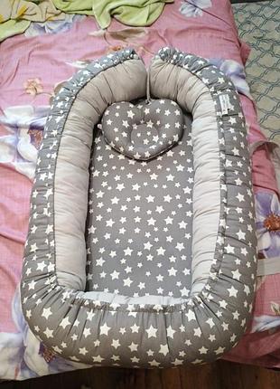 Кокон-гнездечко baby veres "smiling animals white-grey"
