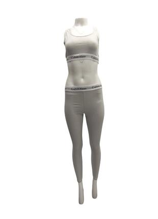 Женский спортивный комплект calvin tements klein топ и лосины для тренировок, серого цвета, s/m/xl