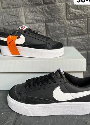 Кеды найк блейзер платформ черные кожа nike blazer low platform black