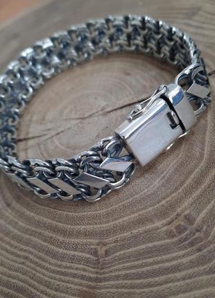 Срібний браслет бісмарк з накладками 21см