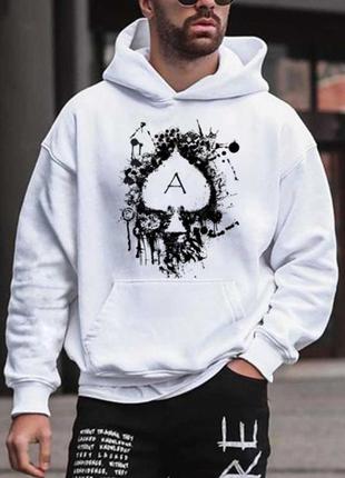 Біле чоловіче стильне оверсайз худі