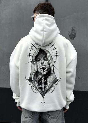 Біле чоловіче комфортне оверсайз худі