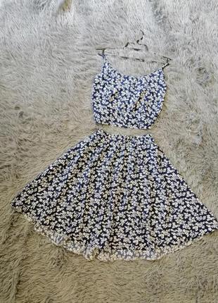 Літній костюм топ і спідниця квітковий при6 фото