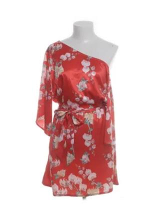 Платье красное в цветочный принт на одно плечо р с-м