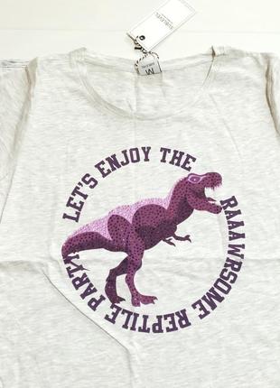 Футболка серая женская с динозавром тираннозавром sublevel