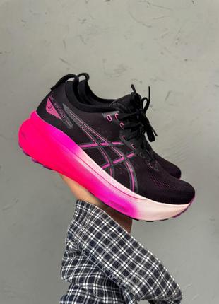 Крутейшие женские кроссовки asics gel-kayano 31 black neon pink чёрные с неоновым розовым