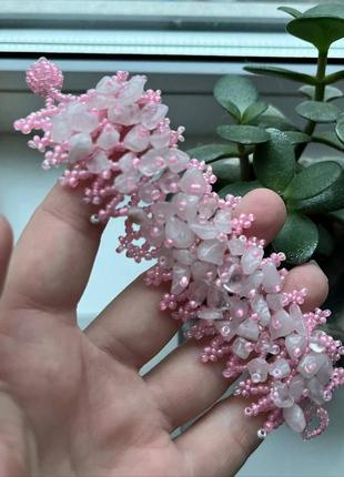 Красивый браслет из натурального камня розовый кварц